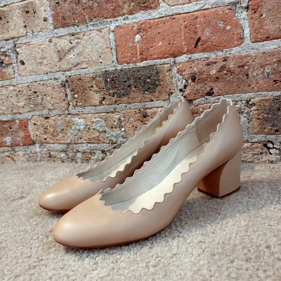 Chloe Shoes - Chloe Scallop Nude Leather Block Heels